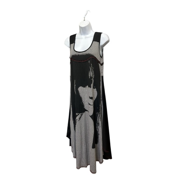 Tango Mango Artistic Portrait Print Maxi Dress Striped Black White M - Picture 4 of 8